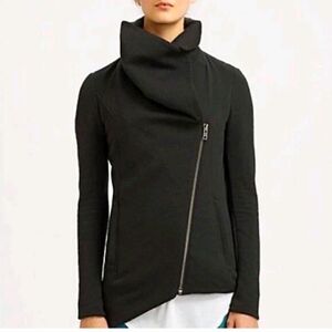 Helmut Lang Black Villous Asymmetric hemline stretch Knit Jacket zip up Moto